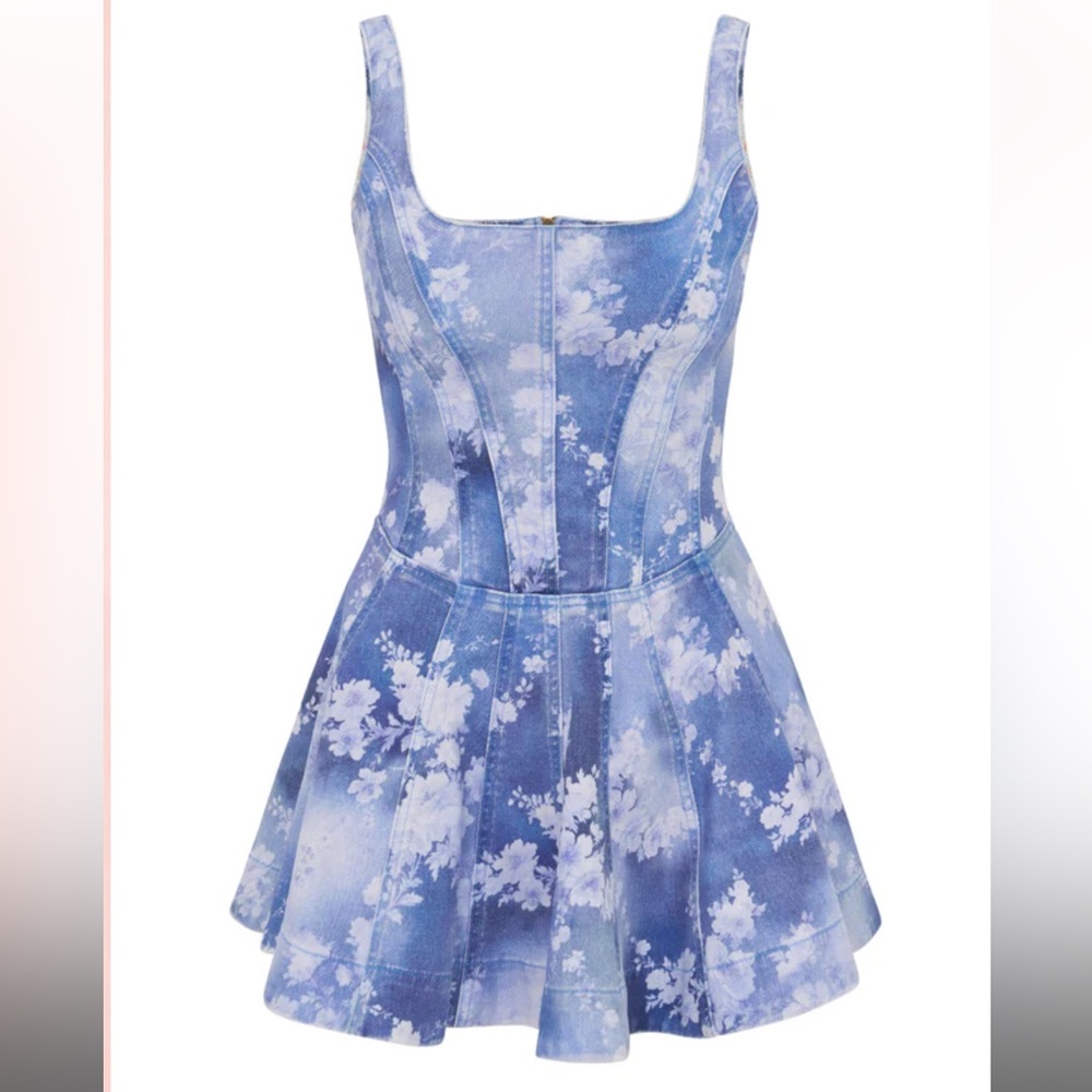 NWT LoveShackFancy Piero Floral Denim Mini Dress Size 2
